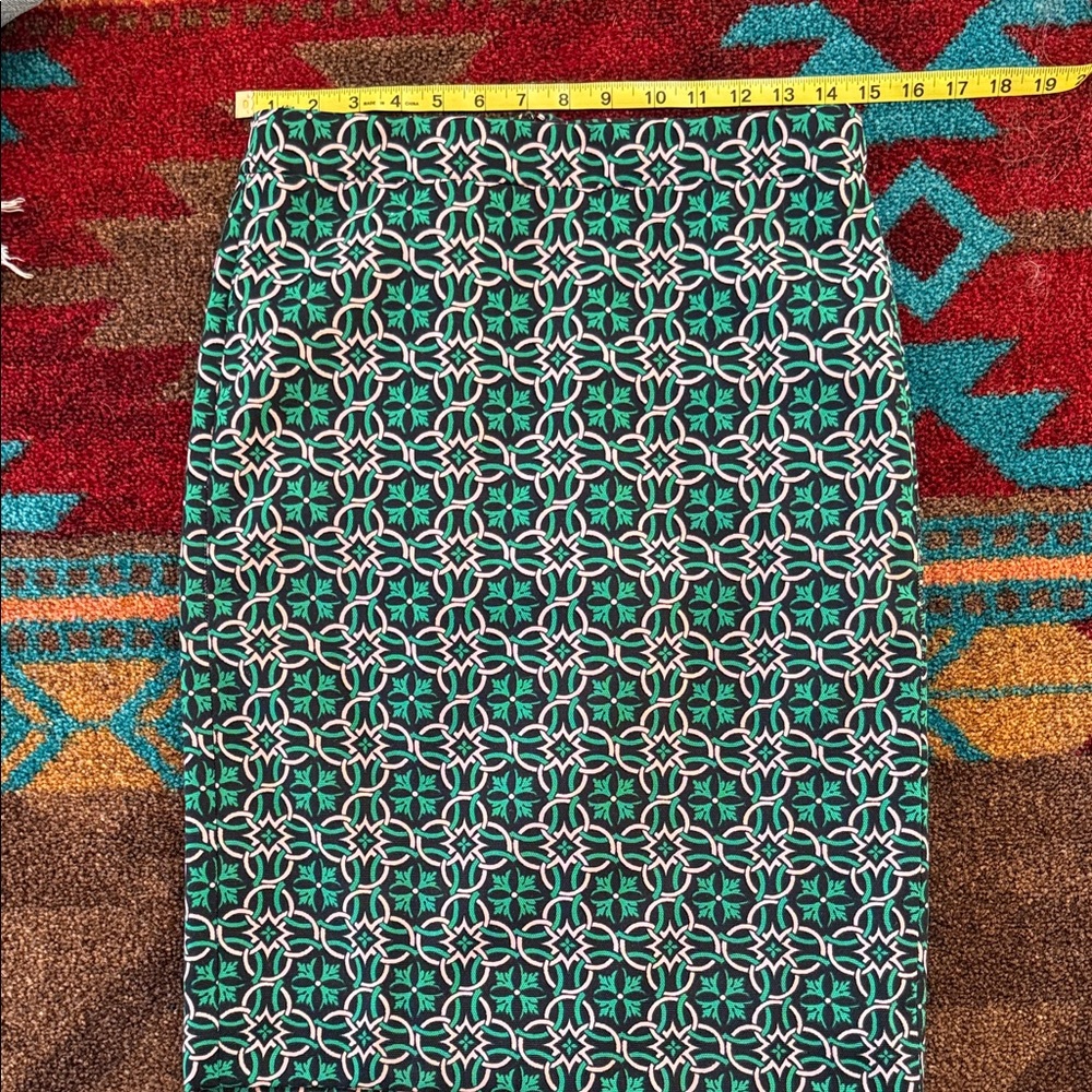J. Crew Teal and White Patterned Pencil Skirt